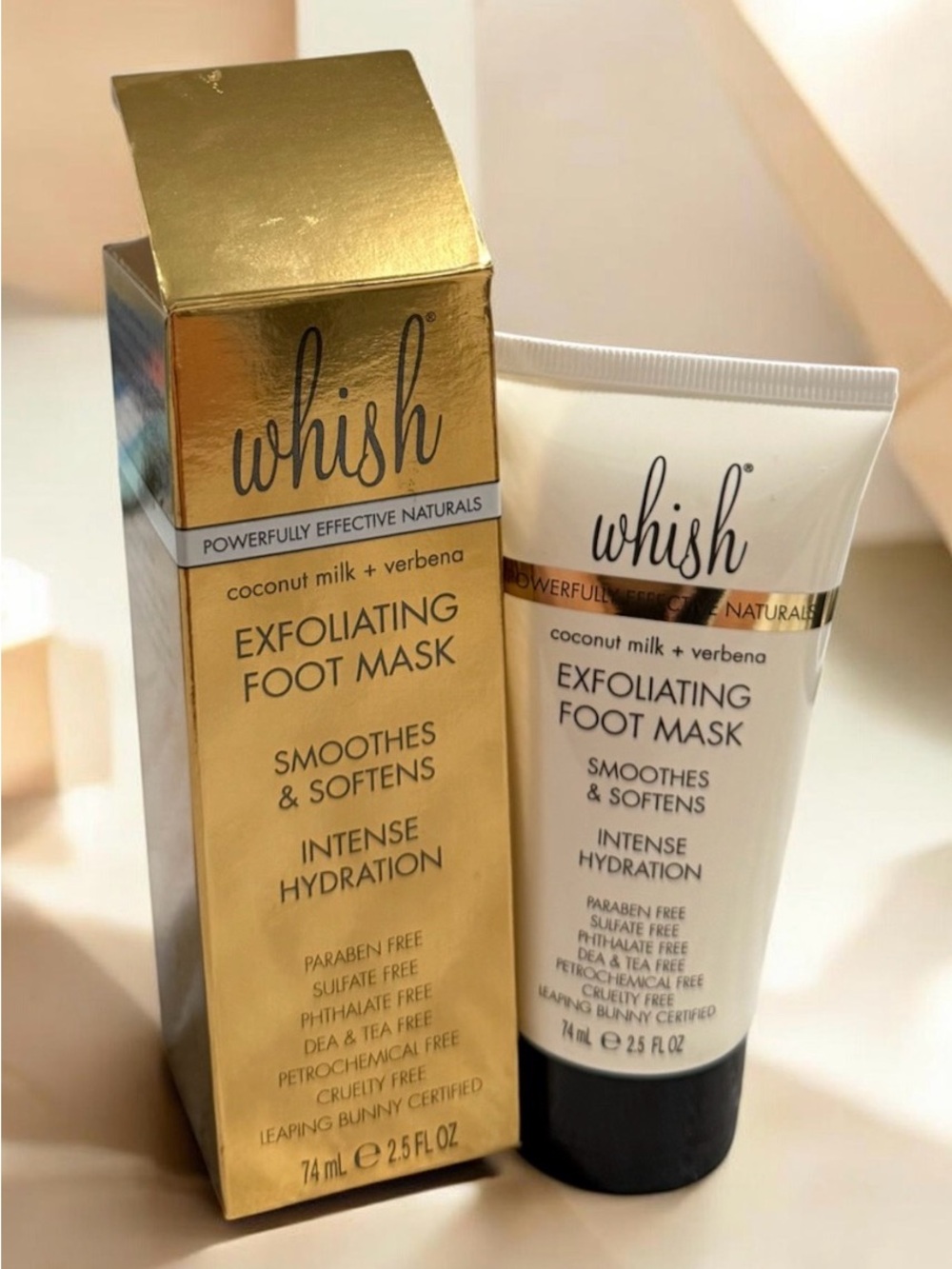 Whish Exfoliating Foot Mask Coconut + Verbena Softens & Hydrates 2.5 oz NIB